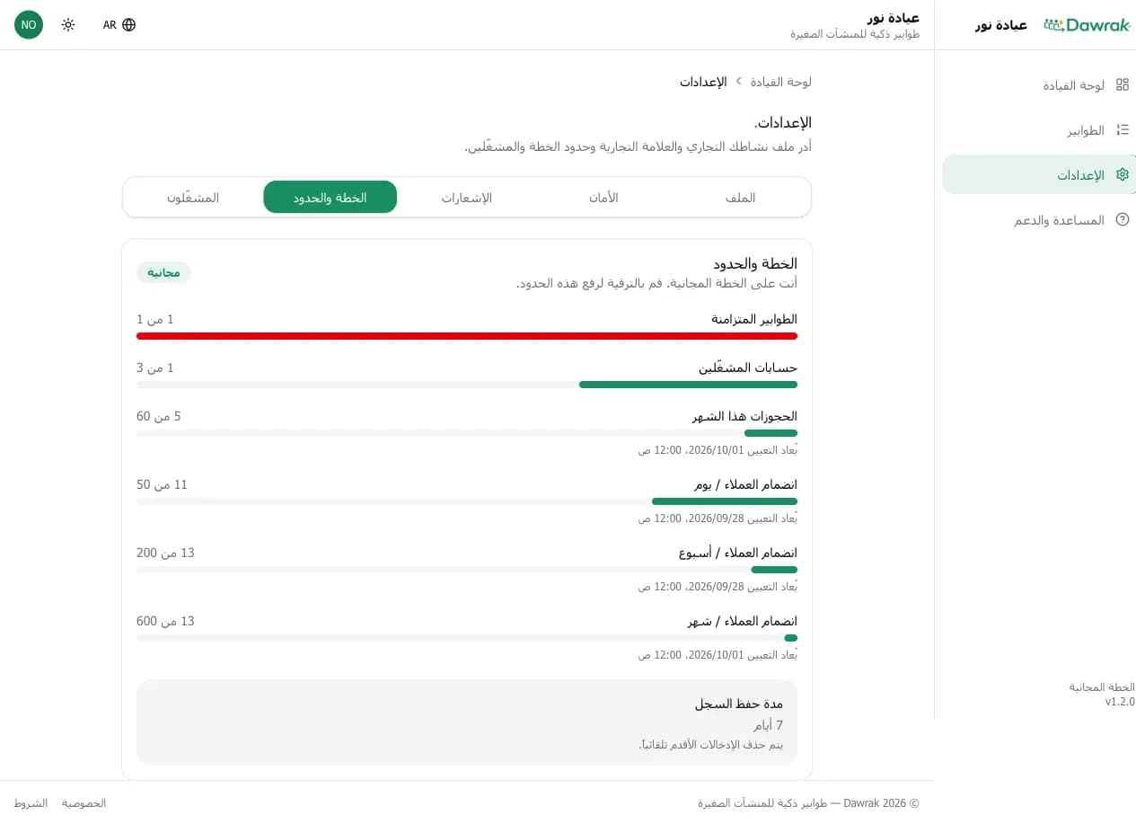 صفحة الخطة والحدود