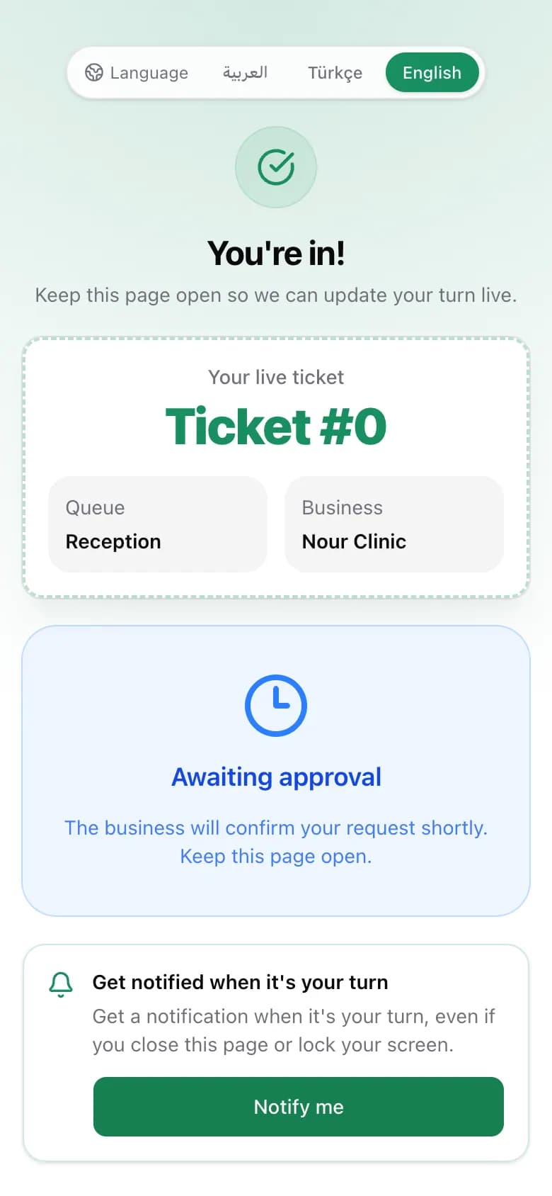 A ticket waiting for approval