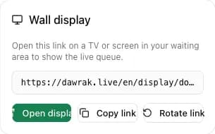 The wall display card with open, copy, and rotate buttons