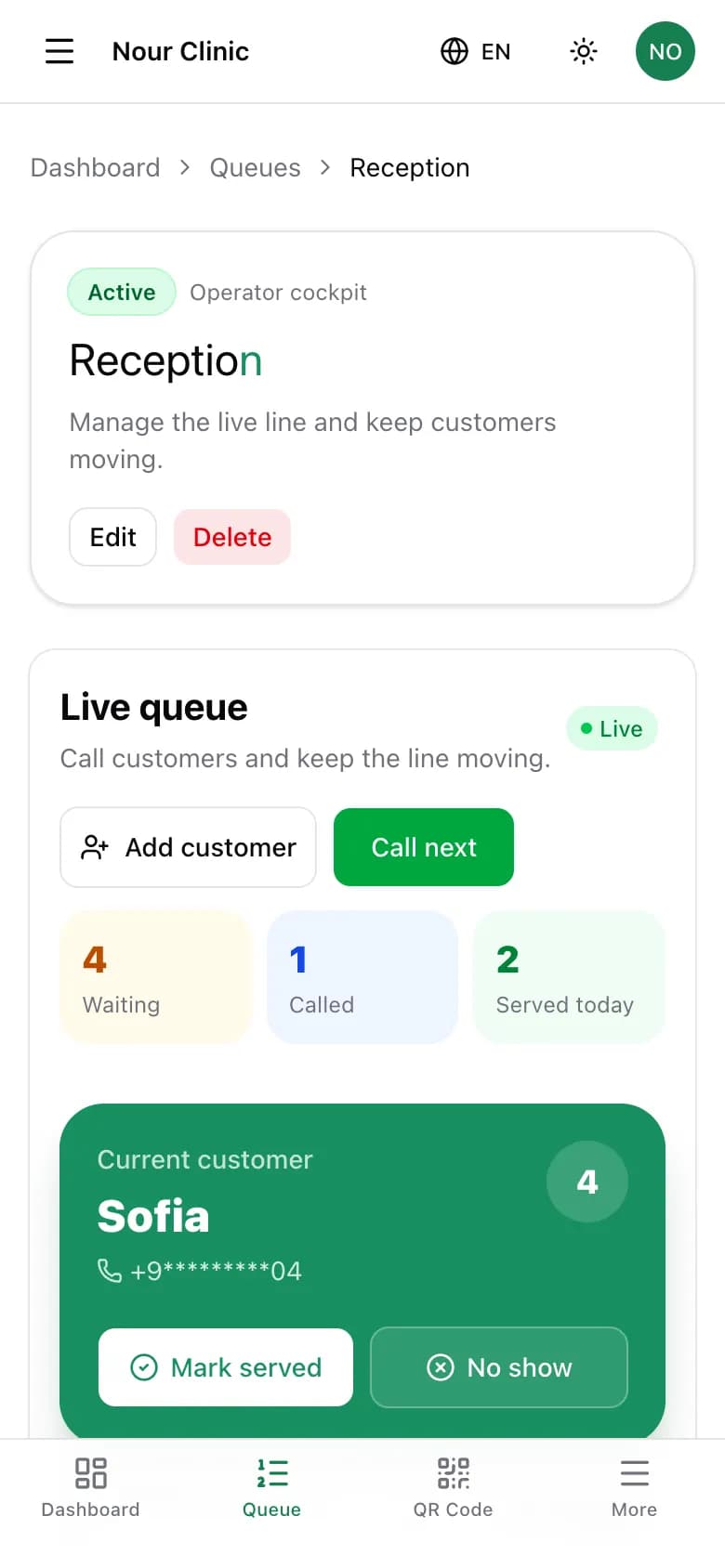The live queue on a phone