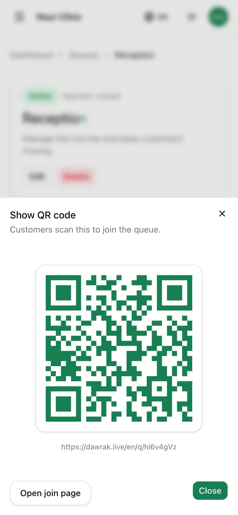 The QR code sheet on a phone