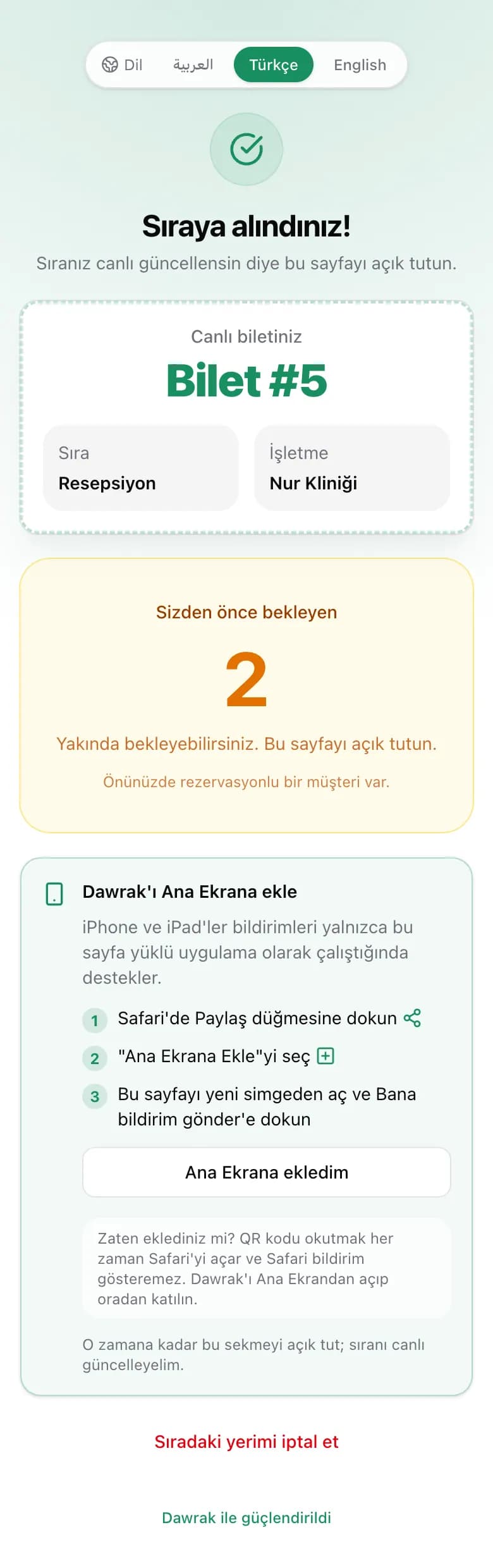 Dawrak'ı Ana Ekrana eklemek için iPhone rehberi