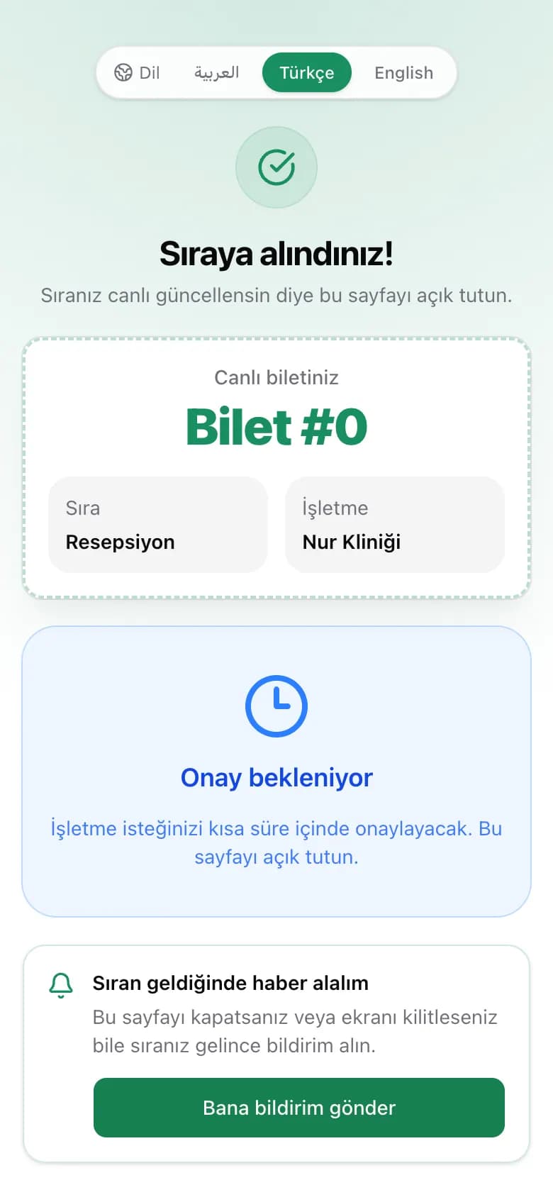 Onay bekleyen bir bilet