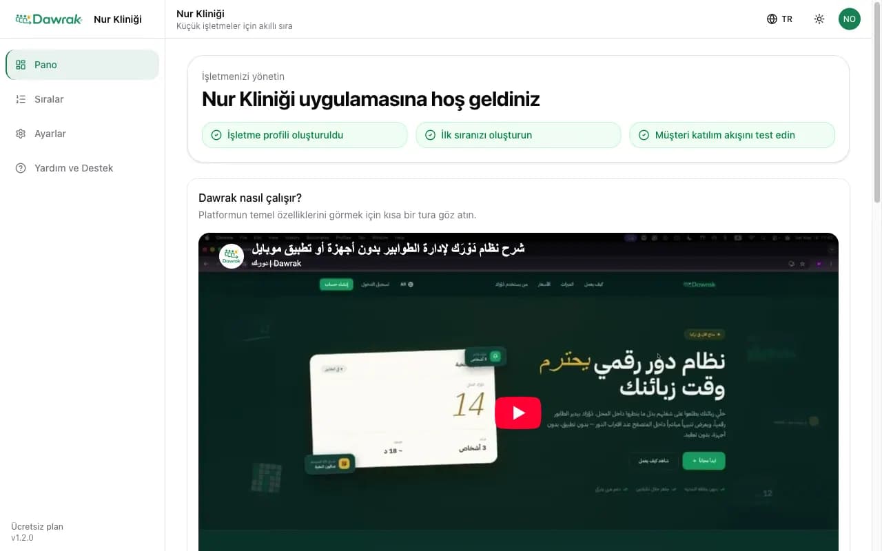 Kenar menüsü ve günün özetiyle pano