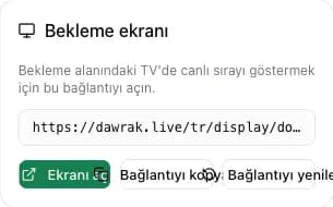 Açma, kopyalama ve yenileme düğmeleriyle bekleme ekranı kartı