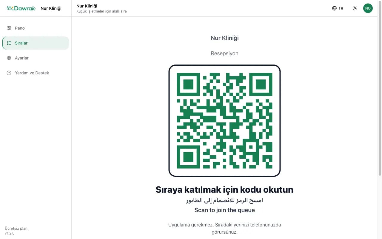 QR kodu ve talimatlarla yazdırılabilir tabela