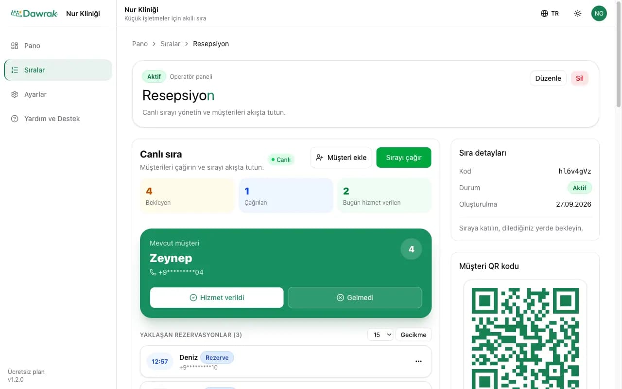 Canlı sıra kartıyla sıra sayfası