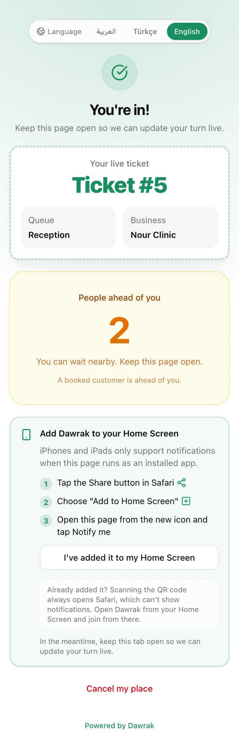 The iPhone guide for adding Dawrak to the Home Screen